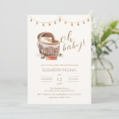 Neutral Boho Bassinet Toy Baby Shower Einladung (Stehend Vorderseite)