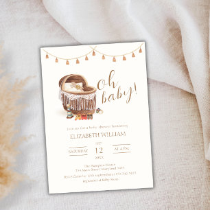 Neutral Boho Bassinet Toy Baby Shower Einladung