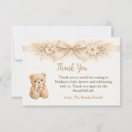 Neutral Boho Bear Baby Shower Bearly Wait Dankeskarte