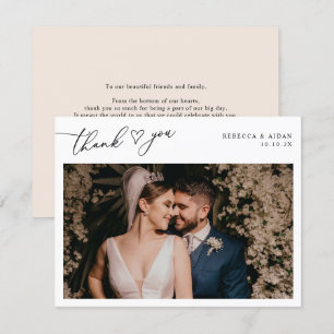 Neutral Boho Blush Script Heart Wedding Foto Dankeskarte