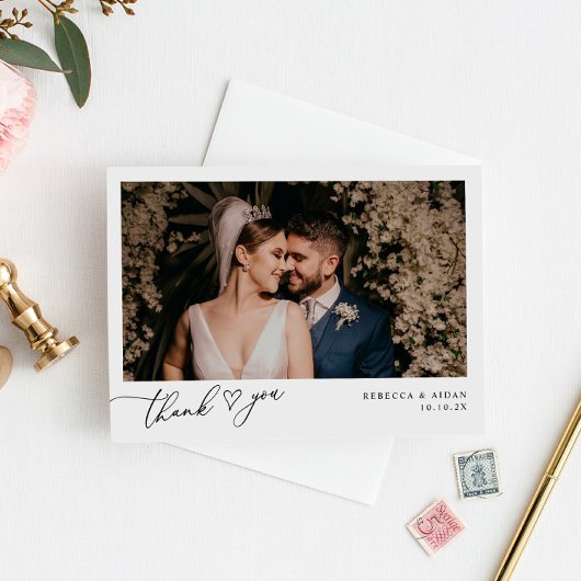 Neutral Boho Blush Simple Wedding Foto Dankeskarte