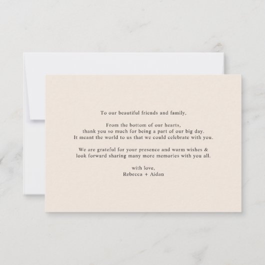 Neutral Boho Blush Simple Wedding Foto Dankeskarte (Rückseite)