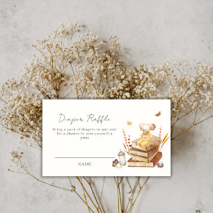 Neutral Boho Book Mouse Diaper Raffle Baby Dusche Begleitkarte