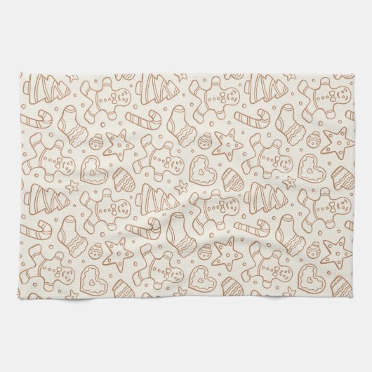 Neutral Boho Christmas Gingerbread Man Beige Geschirrtuch (Horizontal)