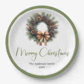 Neutral Boho Christmas Tree with Pine Accents Pappteller (Vorderseite)