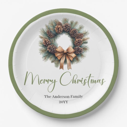 Neutral Boho Christmas Tree with Pine Accents Pappteller (Vorderseite)