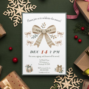 Neutral Boho Coquette Bow Weihnachtsgebäck Party Einladung
