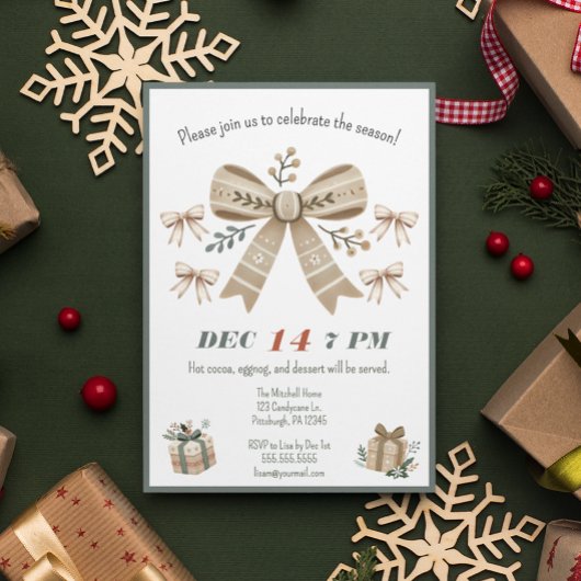 Neutral Boho Coquette Bow Weihnachtsgebäck Party Einladung