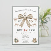 Neutral Boho Coquette Bow Weihnachtsgebäck Party Einladung (Stehend Vorderseite)