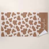 Neutral Boho Cow Print Western Cowgirl Beige Name Strandtuch (Vorderseite)