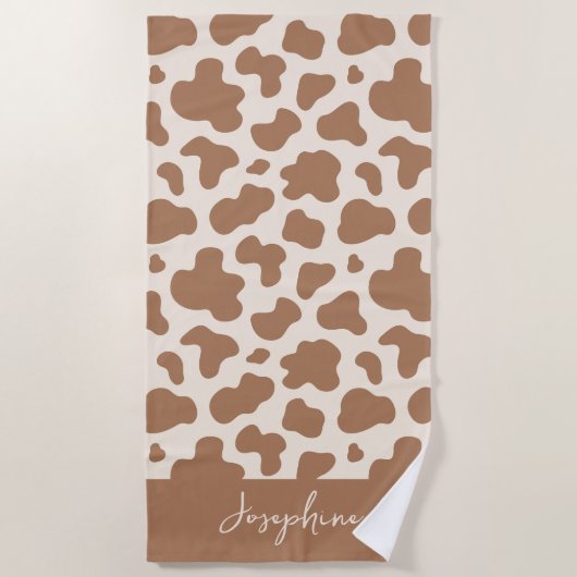 Neutral Boho Cow Print Western Cowgirl Beige Name Strandtuch (Vorderseite)