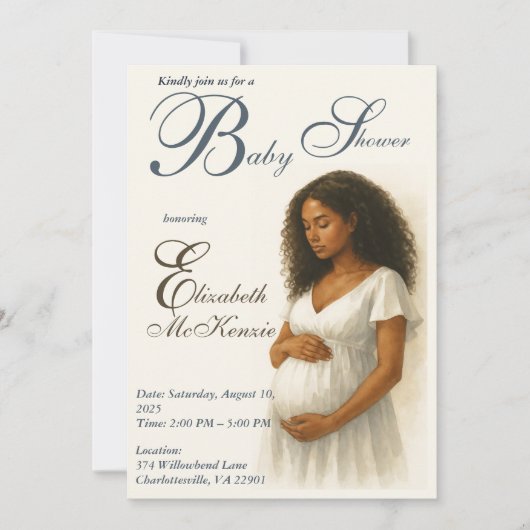 Neutral Boho Elegance Baby Shower Black Mom to Be Einladung (Vorderseite)