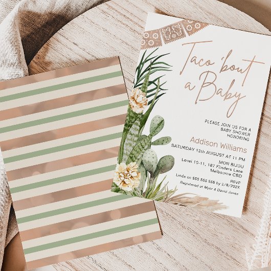 Neutral Boho Fiesta Taco Bout eine Babydusche Einladung