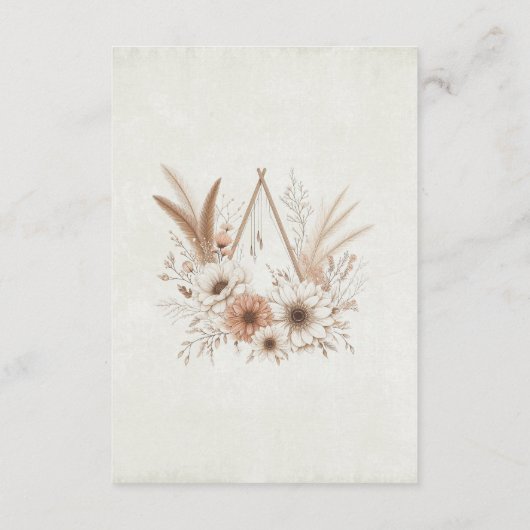 Neutral Boho Floral mit QR Code & Details Hochzeit Begleitkarte (Rückseite)