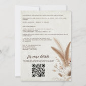 Neutral Boho Floral mit QR Code & Details Hochzeit Einladung (Rückseite)