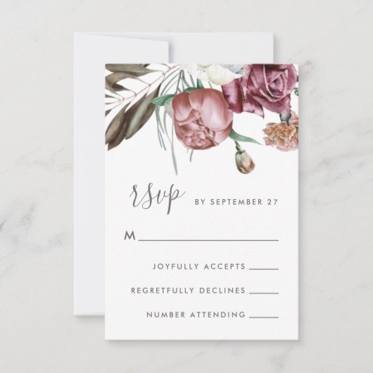 Neutral Boho Floral Modern Script Wedding RSVP Karte (Vorderseite)