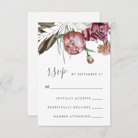 Neutral Boho Floral Modern Script Wedding RSVP Karte (Vorne/Hinten)