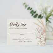 Neutral Boho Floral Wedding RSVP Karte (Stehend Vorderseite)