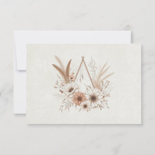 Neutral Boho Floral Wedding RSVP Karte (Rückseite)