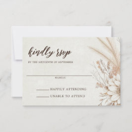 Neutral Boho Floral Wedding RSVP Karte