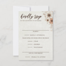 Neutral Boho Floral Wedding RSVP Karte