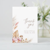 Neutral Boho Floral Wedding Thank You Card Dankeskarte (Stehend Vorderseite)