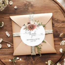 Neutral Boho Floral Wedding Vielen Dank Runder Aufkleber