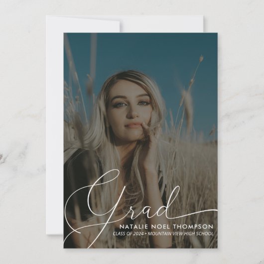 Neutral Boho Foto Moderne Skriptabsolventen Einladung (Vorderseite)