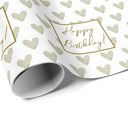 Neutral Boho Happy Birthday Cloud Heart Geschenkpapier (Rolleneckpunkt)