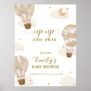 Neutral Boho Hot Air Ballon Babydusche Willkommen Poster