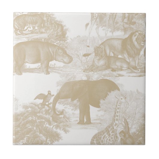 Neutral Boho Jungle Animals Safari Chinoiserie Fliese (Vorderseite)