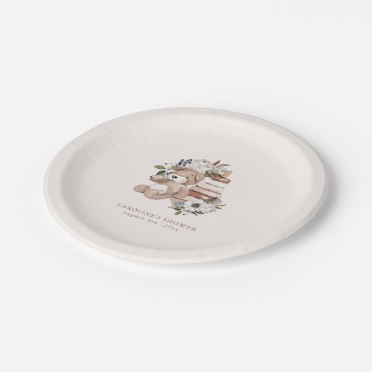 Neutral Boho Kinderzimmer Baby Dusche Pappteller (Schrägansicht)