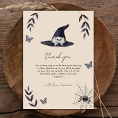 Neutral Boho Little Boo Witch Hat Baby Shower Dankeskarte