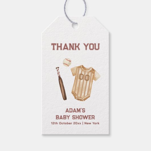 Neutral Boho Little Slugger Baseball Baby Shower Geschenkanhänger (Vorderseite)