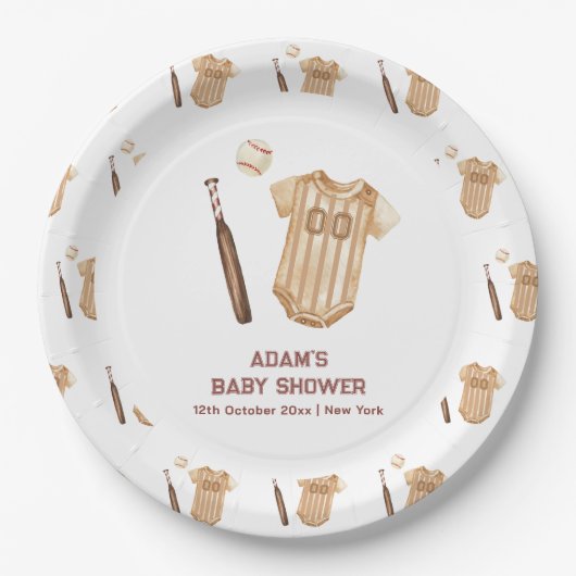 Neutral Boho Little Slugger Baseball Baby Shower Pappteller (Vorderseite)