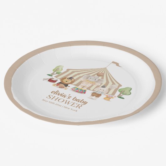 Neutral Boho Magical Safari Circus Baby Dusche Pappteller (Schrägansicht)