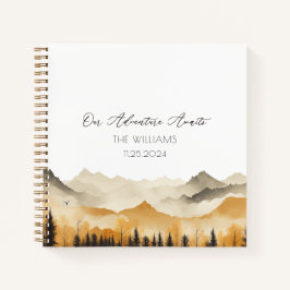 Neutral Boho Mountain Watercolor Wedding Guest Notizblock