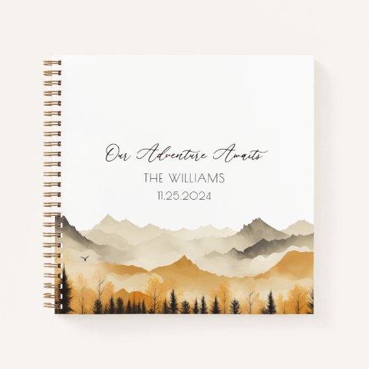 Neutral Boho Mountain Watercolor Wedding Guest Notizblock (Vorderseite)