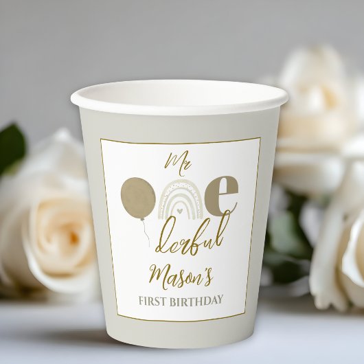 Neutral Boho Mr Onederful First Birthday Party Pappbecher