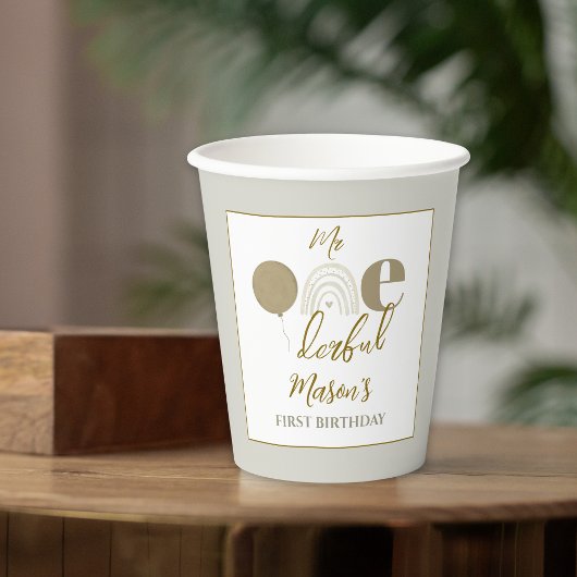 Neutral Boho Mr Onederful First Birthday Party Pappbecher