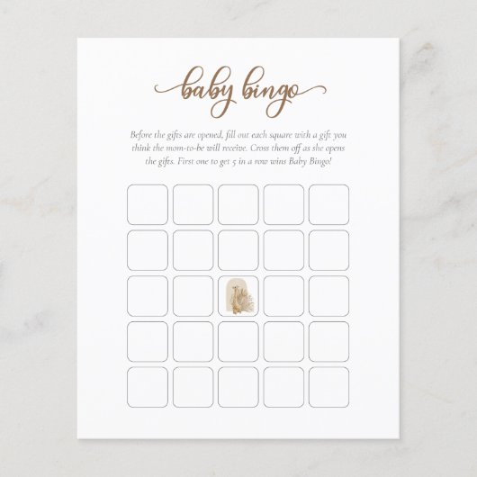 Neutral Boho Pampas Grass Giraffe Baby Bingo Spiel Flyer (Vorne)