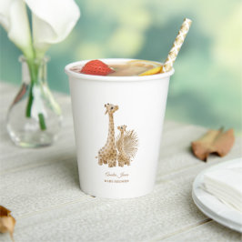 Neutral Boho Pampas Grass Giraffe Babydusche Pappbecher