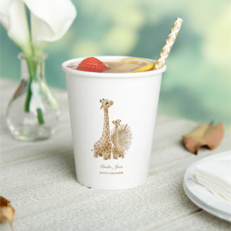 Neutral Boho Pampas Grass Giraffe Babydusche Pappbecher