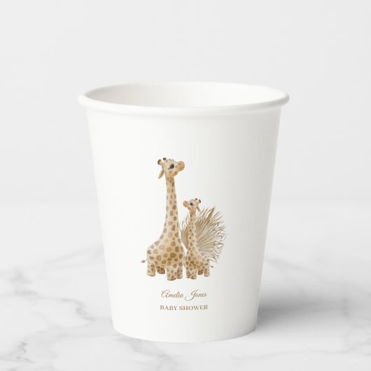 Neutral Boho Pampas Grass Giraffe Babydusche Pappbecher (Vorderseite)