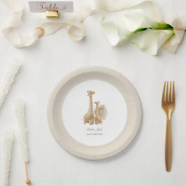 Neutral Boho Pampas Grass Giraffe Babydusche Pappteller