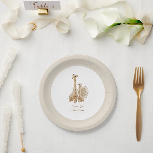 Neutral Boho Pampas Grass Giraffe Babydusche Pappteller (Hochzeit)