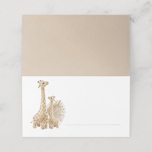 Neutral Boho Pampas Grass Giraffe Platzkarte (Außenseite Aufgefaltet)