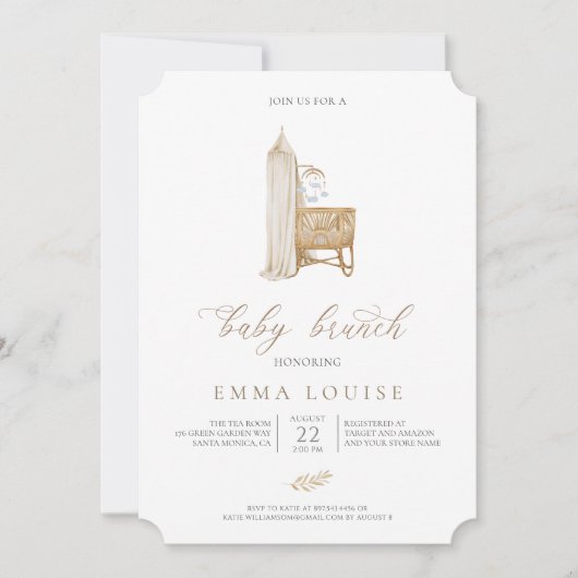 Neutral Boho Pampas Grass Kinderzimmer Baby Brunch Einladung (Vorderseite)