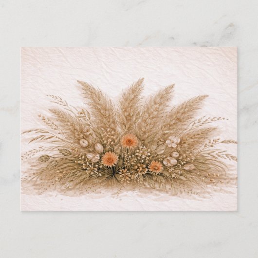 Neutral Boho Pampas Grass Wildflower Arrangement  Postkarte (Vorderseite)