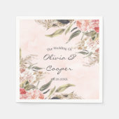 Neutral Boho Pink Peony Pampas Grass Wedding Serviette (Vorderseite)